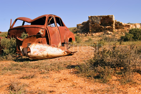 an old rusting car and ruins in the desert Stock photo © clearviewstock