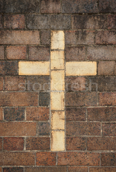 Foto stock: Christian · cruz · pared · de · ladrillo · imagen