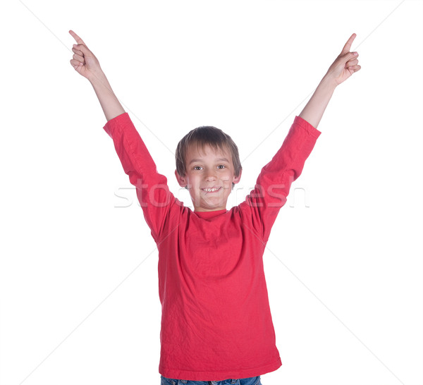 Winnaar jongen afbeelding armen omhoog witte Stockfoto © clearviewstock