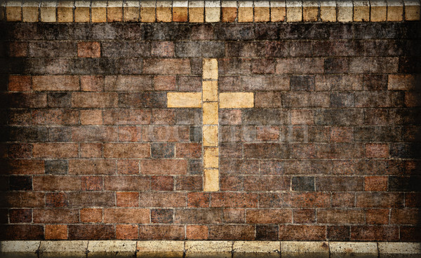 Stock photo: christian cross in brick wall