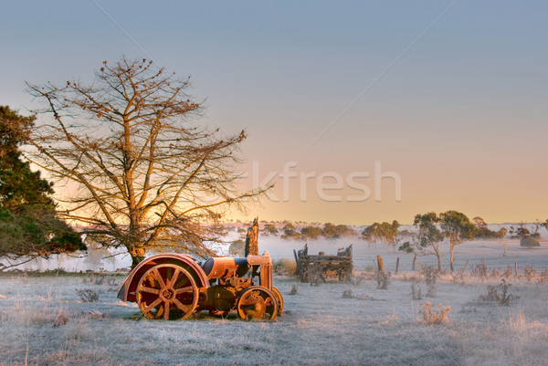 öreg traktor mező hideg fagyos reggel Stock fotó © clearviewstock