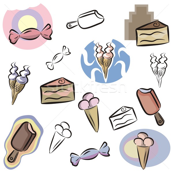 Vektor ikon desszertek szett ikonok cukorkák Stock fotó © clipart_design