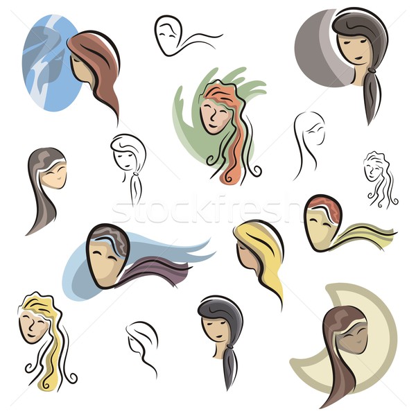 向量 圖標 女 面孔 集 顏色 商業照片 © clipart_design