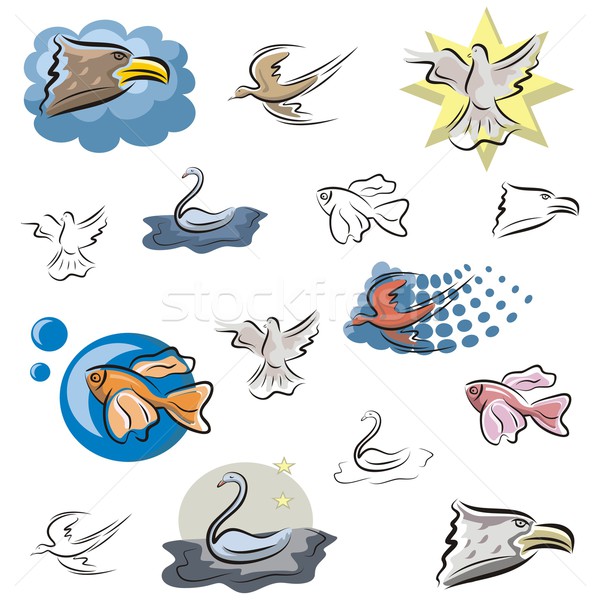 Vettore icona uccelli pesce set uccello Foto d'archivio © clipart_design