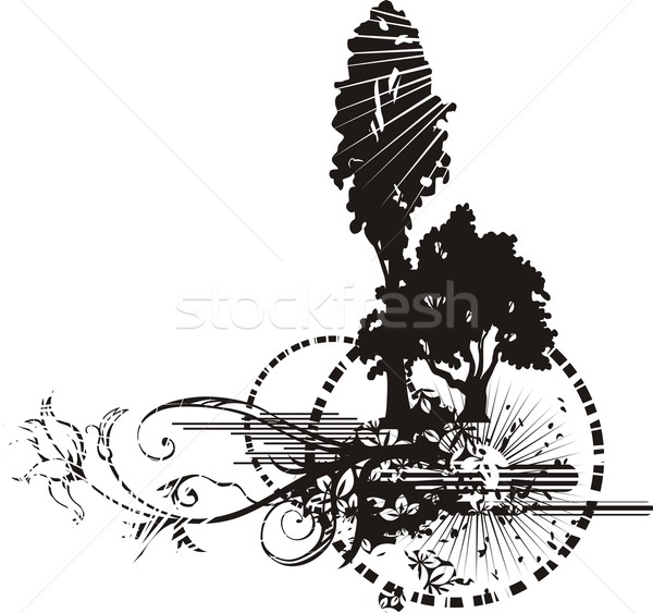 Vektor Grunge Baum Silhouette Blume Textur Stock foto © clipart_design