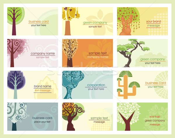 Vektor névjegyek stilizált fák zöld ökológia Stock fotó © clipart_design