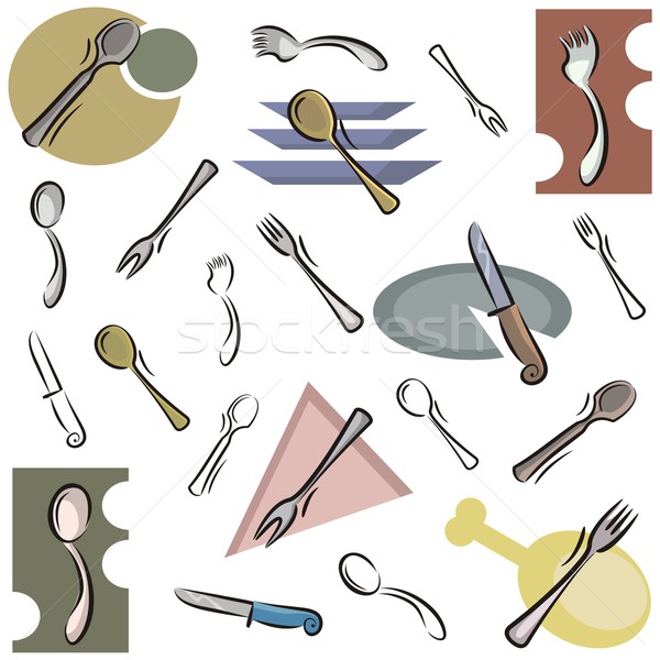 Vektor Symbol Besteck Set Symbole Farbe Stock foto © clipart_design