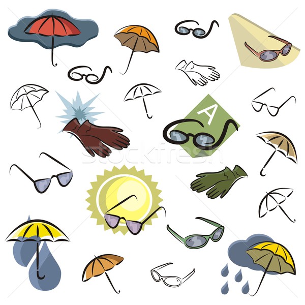 Vektor Zubehör Set Symbole Regenschirme Stock foto © clipart_design