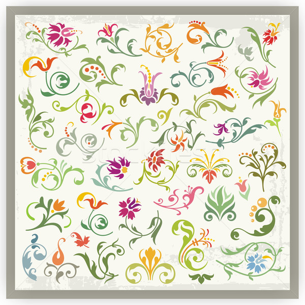 Vektor Set floral dekorativ Designs Jahrgang Stock foto © clipart_design