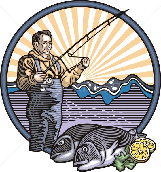 漁 復古 風格 插圖 食品 男子 商業照片 © clipart_design