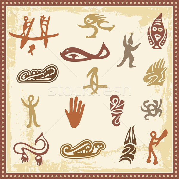Vector set of Australian aboriginal petroglyph ornaments. Stock photo © clipart_design
