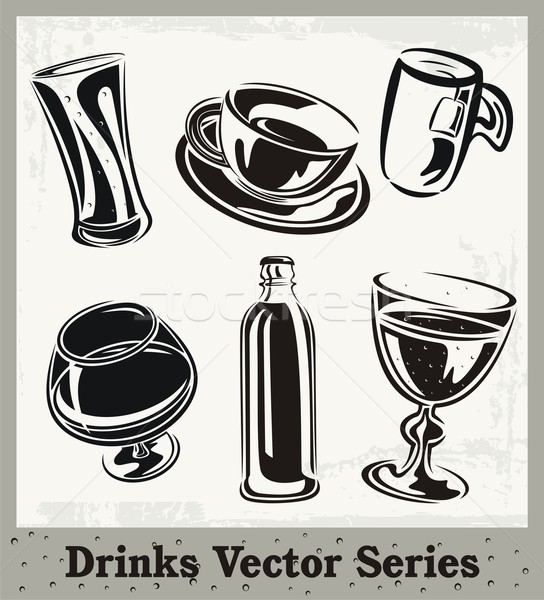 Vektor szett ital ital illusztrációk feketefehér Stock fotó © clipart_design
