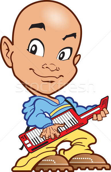 лысые клавиатура игрок Техно счастливым фортепиано Сток-фото © ClipArtMascots