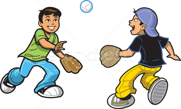 Garçons jouer deux heureux baseball [[stock_photo]] © ClipArtMascots