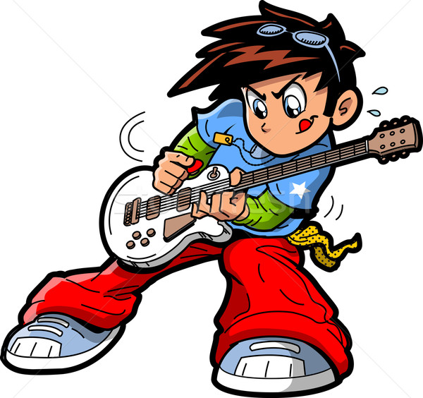 Anime guitarrista estrela do rock sorrir cara Foto stock © ClipArtMascots