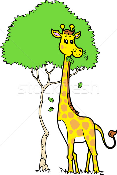 Cute girafe manger laisse cartoon arbre [[stock_photo]] © ClipArtMascots