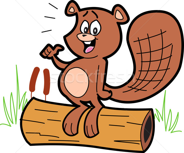 Cartoon Beaver On Log Stock photo © ClipArtMascots