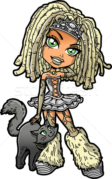 Blonde Goth Girl with Dreadlocks and Cat Stock photo © ClipArtMascots
