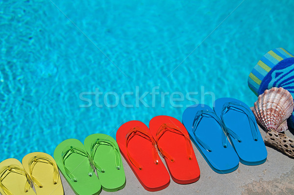 été famille quatre piscine orange [[stock_photo]] © cmcderm1