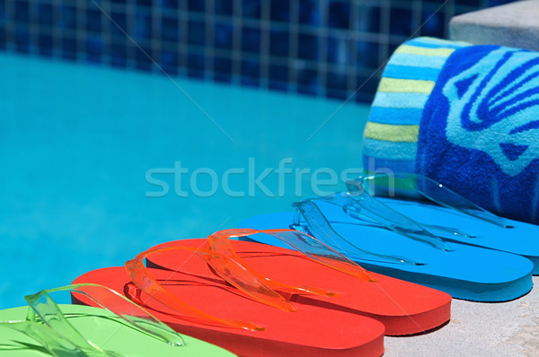 été famille quatre piscine orange [[stock_photo]] © cmcderm1