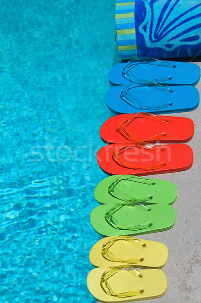 été famille quatre piscine orange [[stock_photo]] © cmcderm1