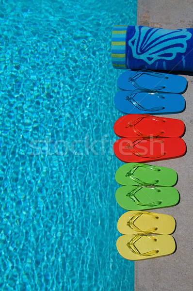 Stok fotoğraf: Yaz · renkli · aile · dört · yüzme · havuzu · su
