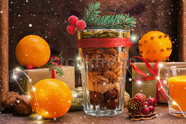 Glas noten oranje christmas decoratie Stockfoto © Coffeechocolates
