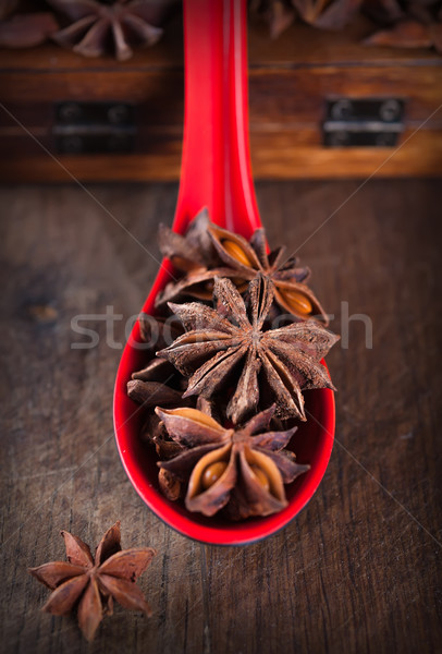 Estrellas anís rojo cuchara primer plano chino Foto stock © Coffeechocolates