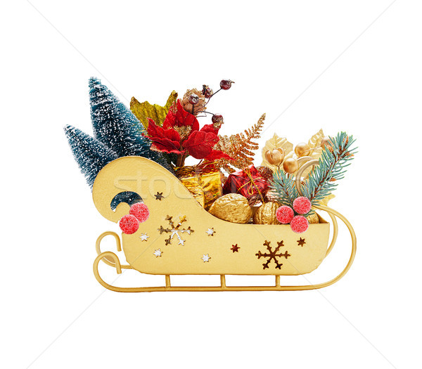 Foto stock: Trineo · papá · noel · regalos · completo · oro · color