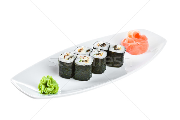Sushi (Unagi Roll) on a white background Stock photo © cookelma