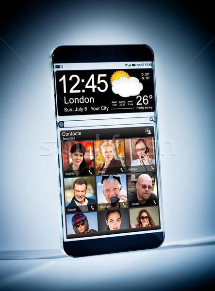 Smartphone trasparente display futuristico blu Foto d'archivio © cookelma