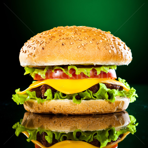 好吃 開胃的 漢堡 綠色 酒吧 奶酪 商業照片 © cookelma