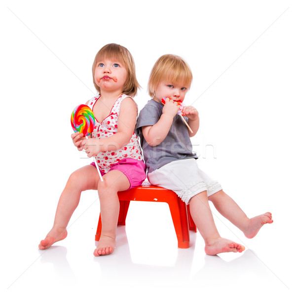 Stockfoto: Baby · eten · lolly · witte · hand · glimlach