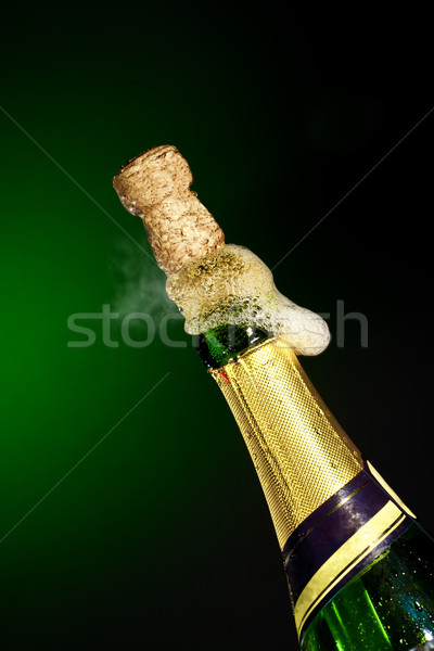 Stockfoto: Opening · champagne · fles · groene · wijn · glas