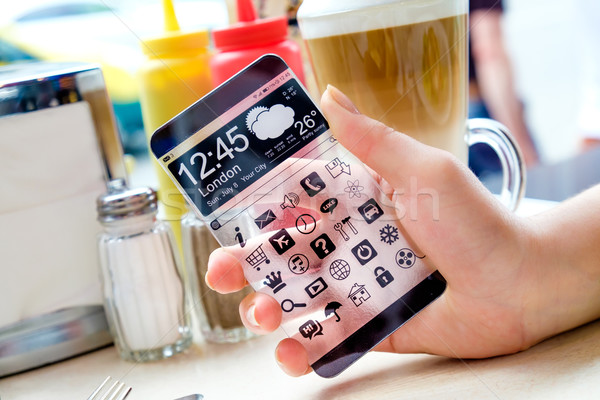 スマートフォン 透明な 画面 人間 手 未来的な ストックフォト © cookelma