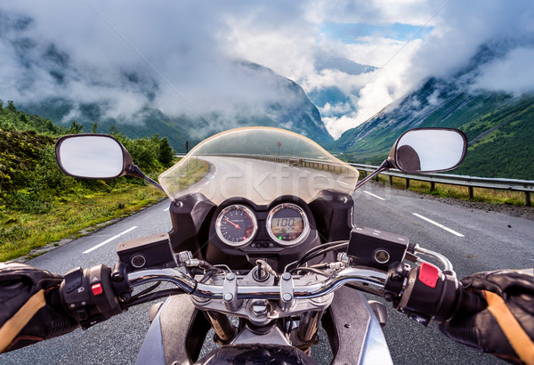 Motoros kilátás vezetés motorkerékpár aszfalt út Stock fotó © cookelma