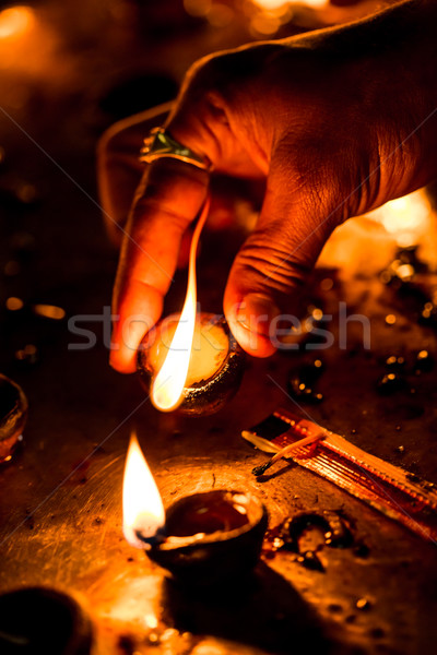 Burning candles in the Indian temple. Stock photo © cookelma