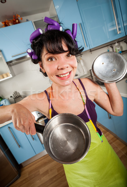 çılgın komik ev kadını iç mutfak kadın Stok fotoğraf © cookelma