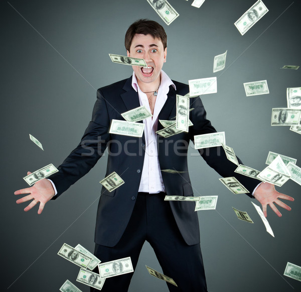 Om costum bani afaceri mână fericit Imagine de stoc © cookelma