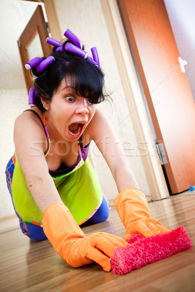 Háziasszony padló ház nők otthon dolgozik Stock fotó © cookelma