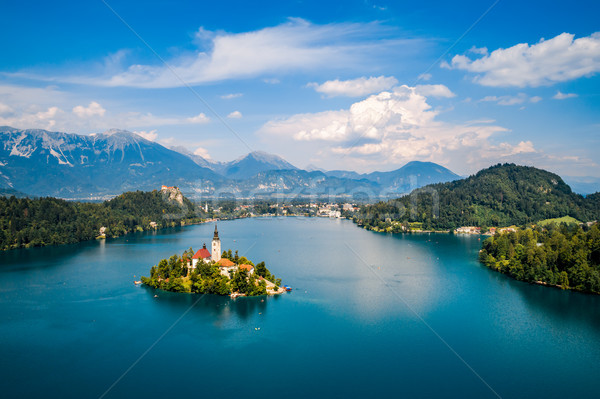 Stockfoto: Slovenië · resort · meer · luchtfoto · hemel · water