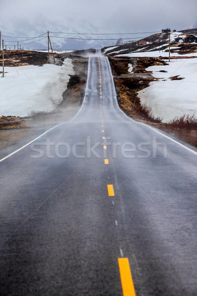 Dağ yol Norveç etrafında sis kar Stok fotoğraf © cookelma