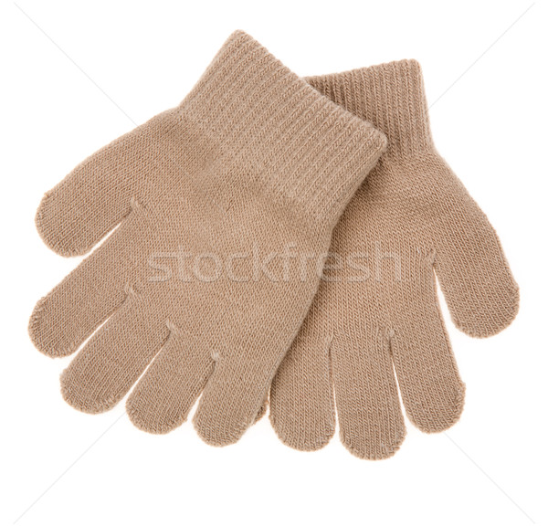 Foto stock: De · punto · bebé · guantes · blanco · manos