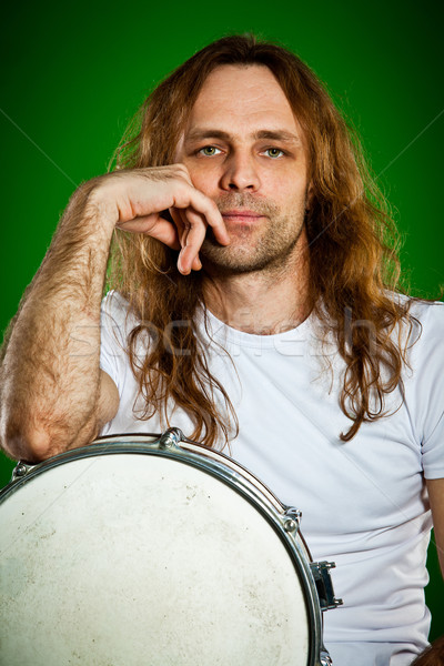 Schlagzeuger Mann Porträt grünen Haar Männer Stock foto © cookelma