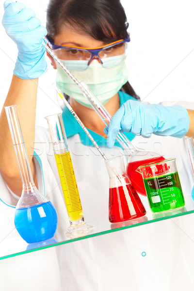 Foto stock: Cientista · laboratório · corpo · jovem · médico