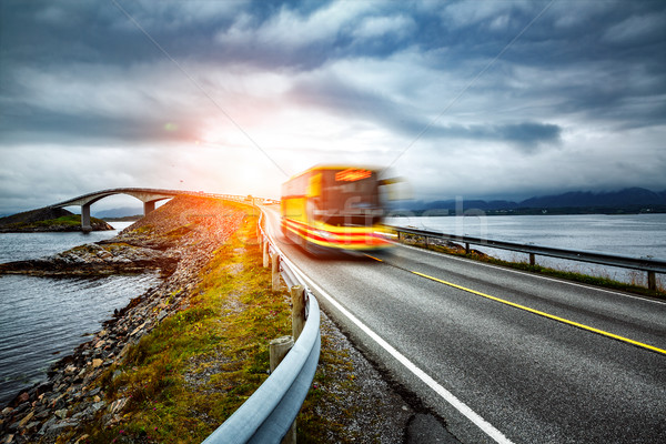 Public bus traveling on the road in Norway Stock photo © cookelma