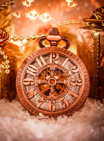 Noël montre de poche still life fête neige métal [[stock_photo]] © cookelma