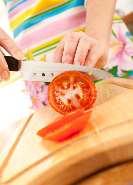 Eller domates keskin bıçak tablo Stok fotoğraf © cookelma