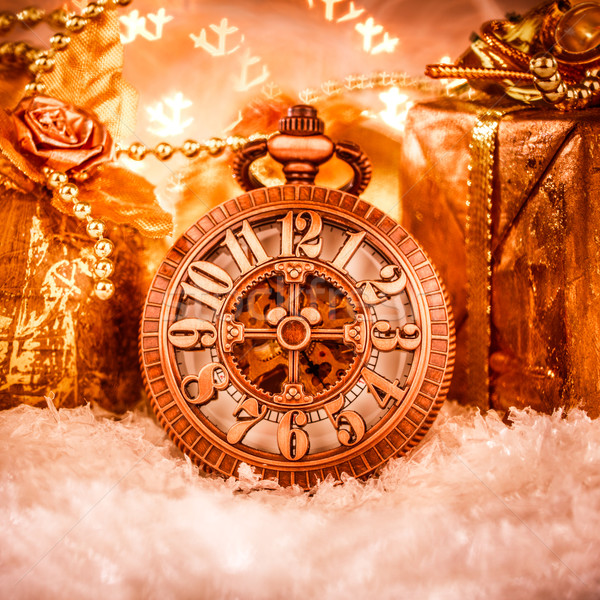 Navidad reloj de bolsillo naturaleza muerta fiesta nieve metal Foto stock © cookelma