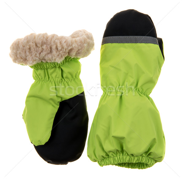 Fäustlinge grünen weiß Hände Schnee Hintergrund Stock foto © cookelma